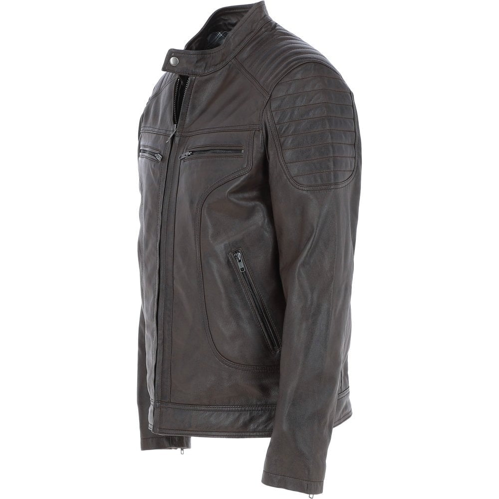 Men's Brown Leather Biker Jacket