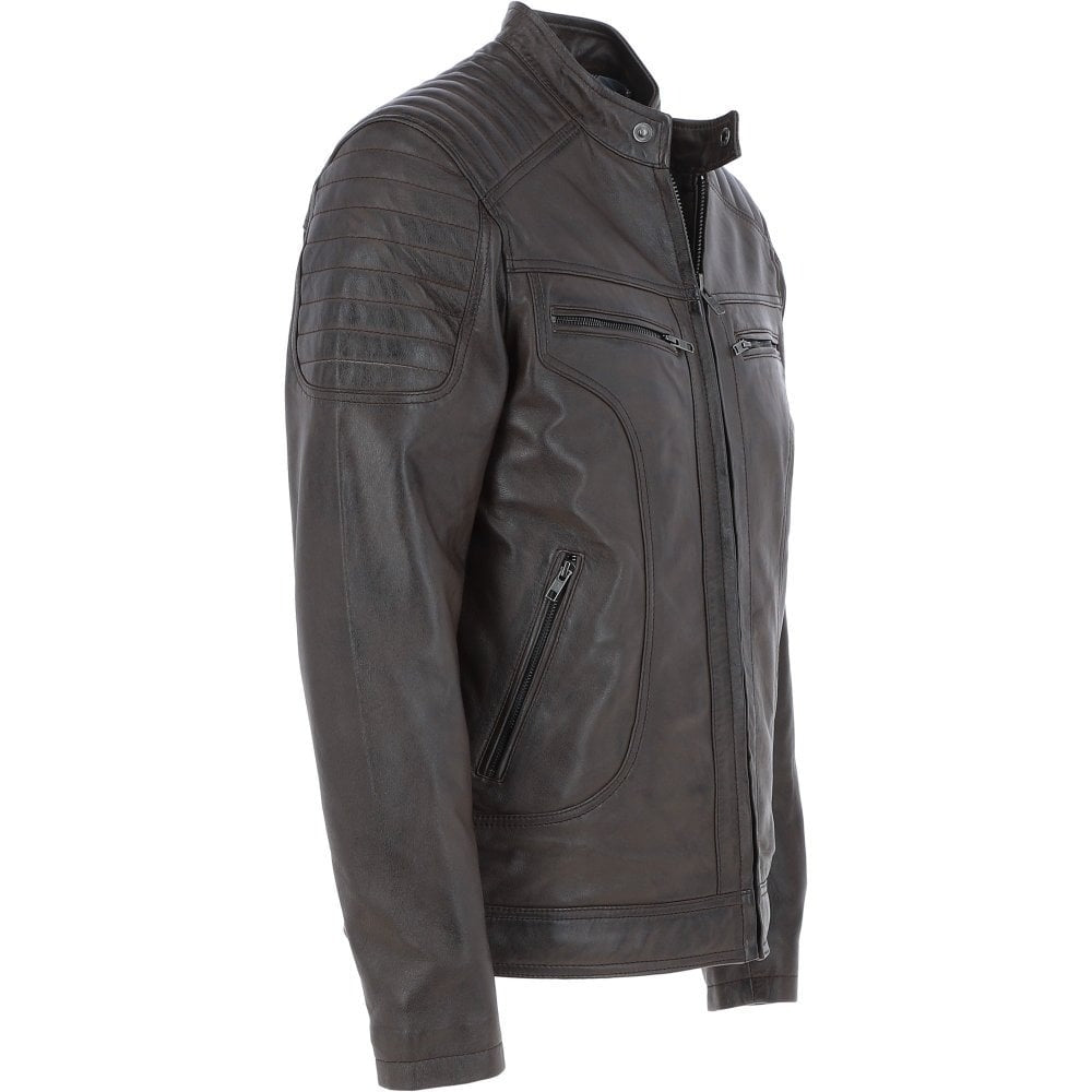 Men's Brown Leather Biker Jacket