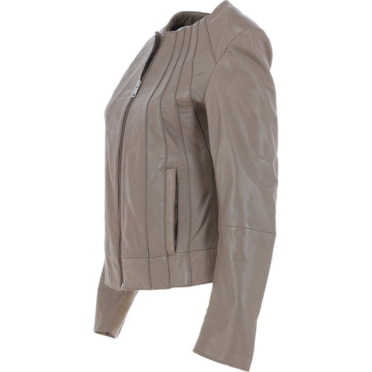 Women's Taupe Leather Jacket