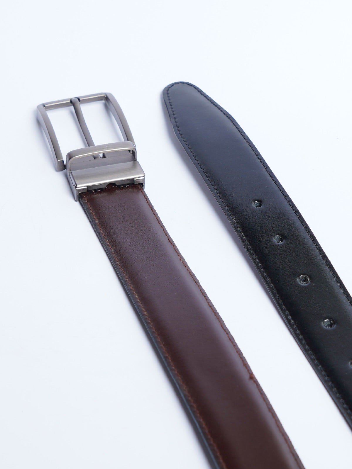 Dark Brown & Black Reversible Leather Belt For Men