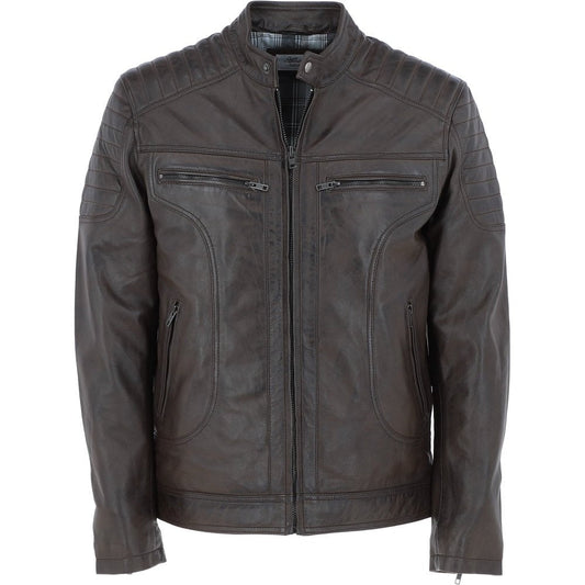 Men's Brown Leather Biker Jacket