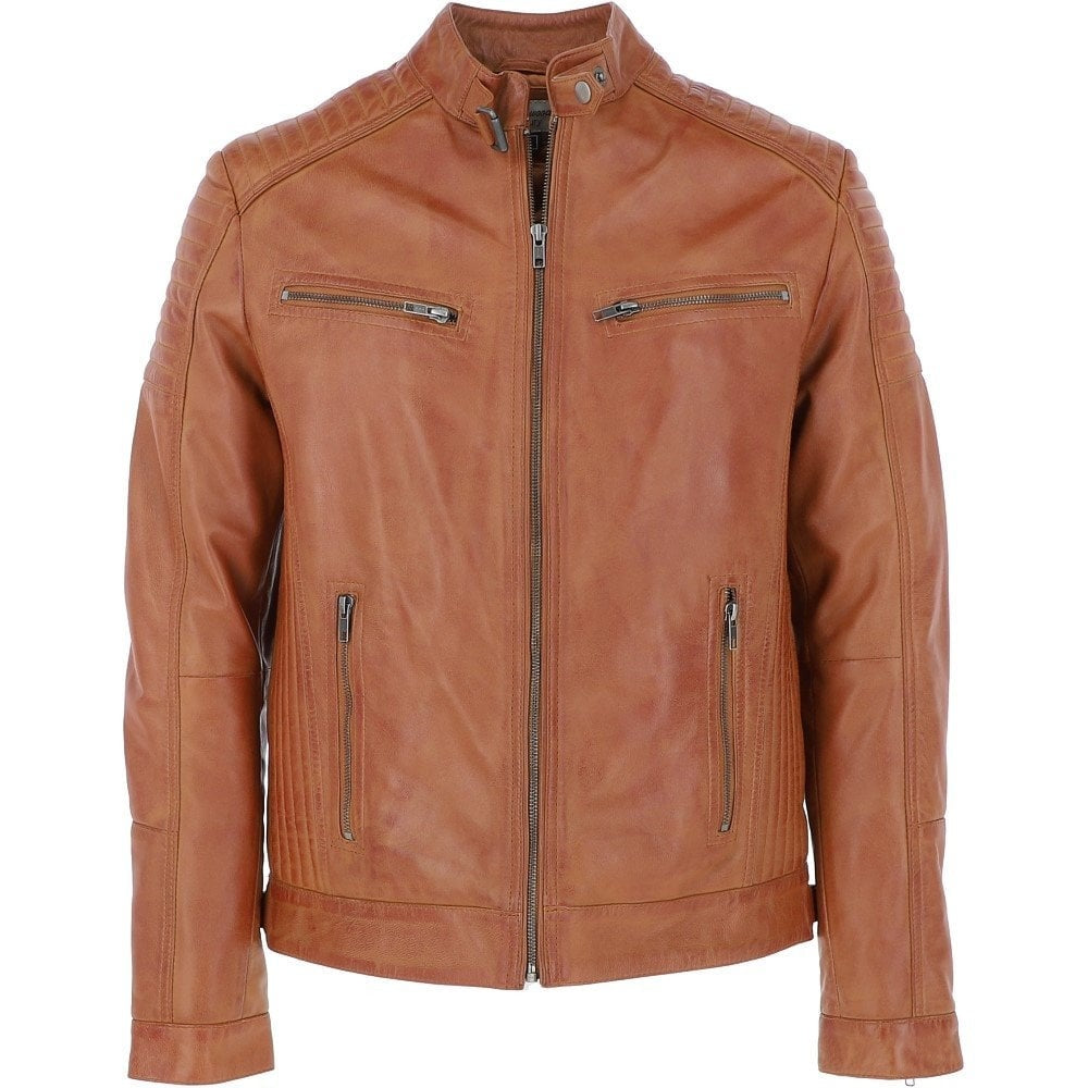 Tan Color Men's Biker Leather Jacket