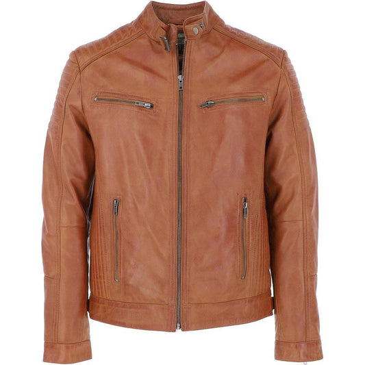 Tan Color Men's Biker Leather Jacket