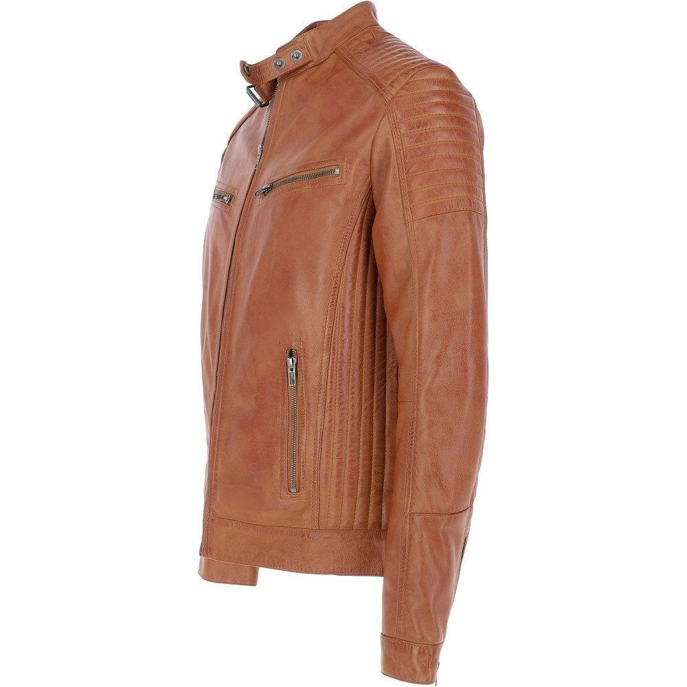 Tan Color Men's Biker Leather Jacket