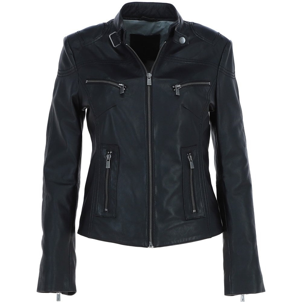 Women's Black Leather Biker Jacket