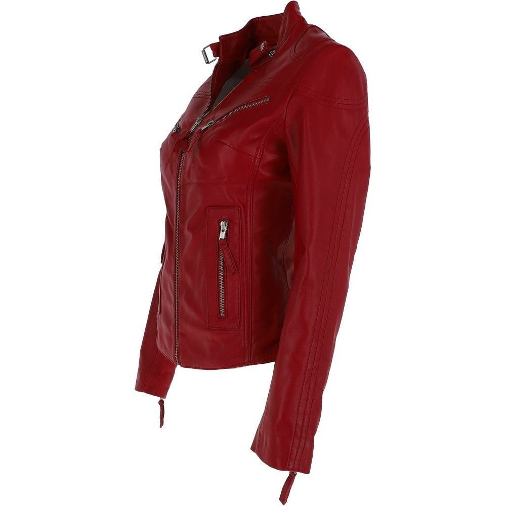 Women's Red Leather Biker Jacket