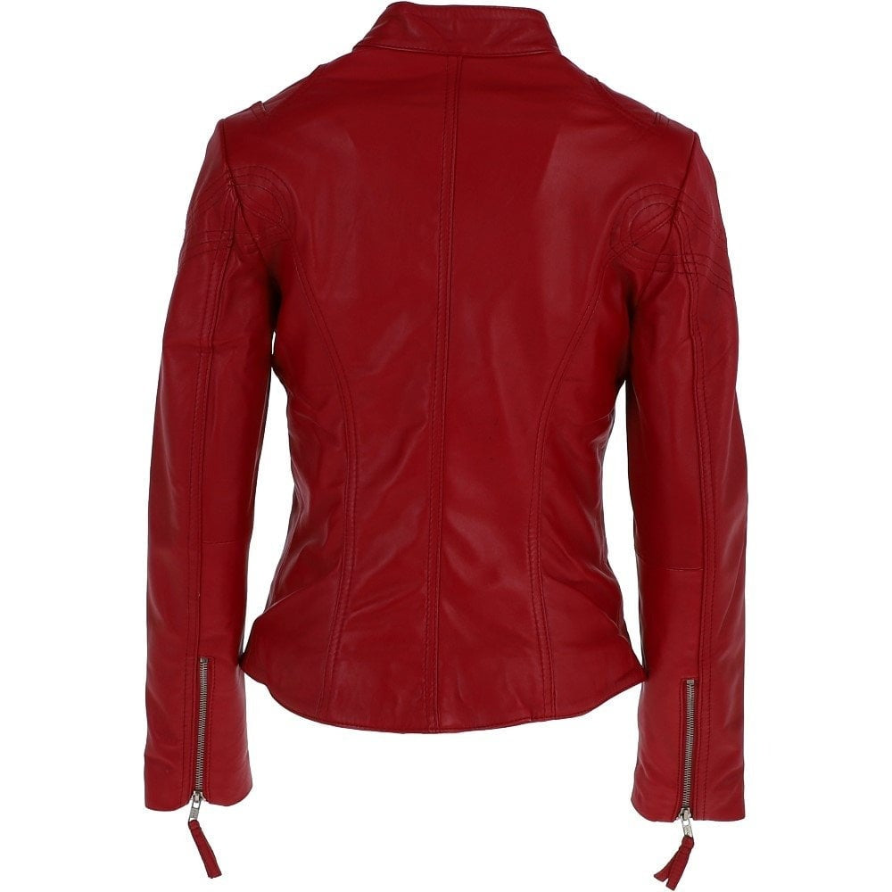 Women's Red Leather Biker Jacket