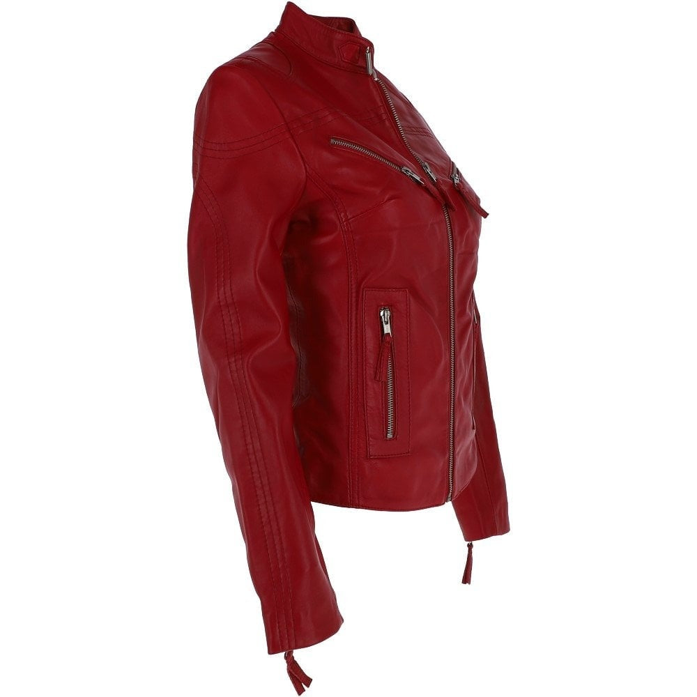 Women's Red Leather Biker Jacket
