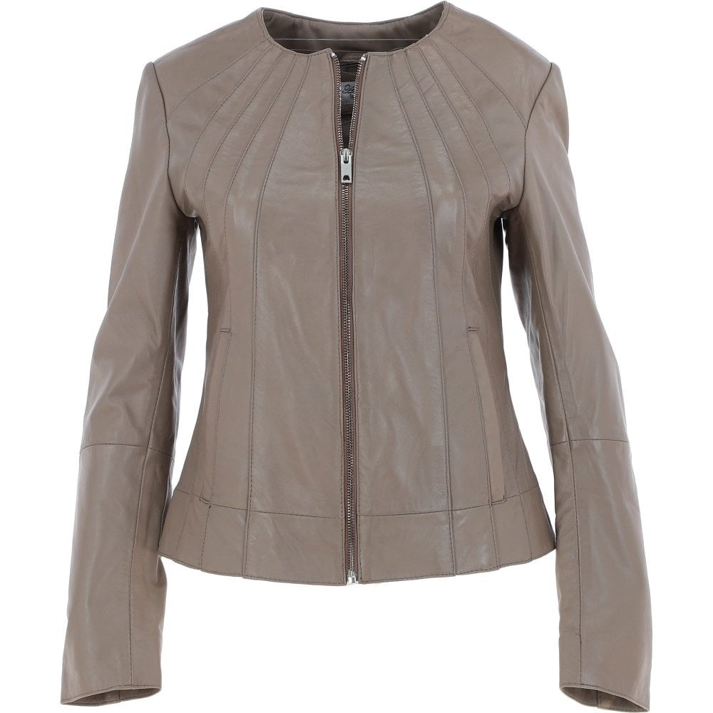 Women's Taupe Leather Jacket