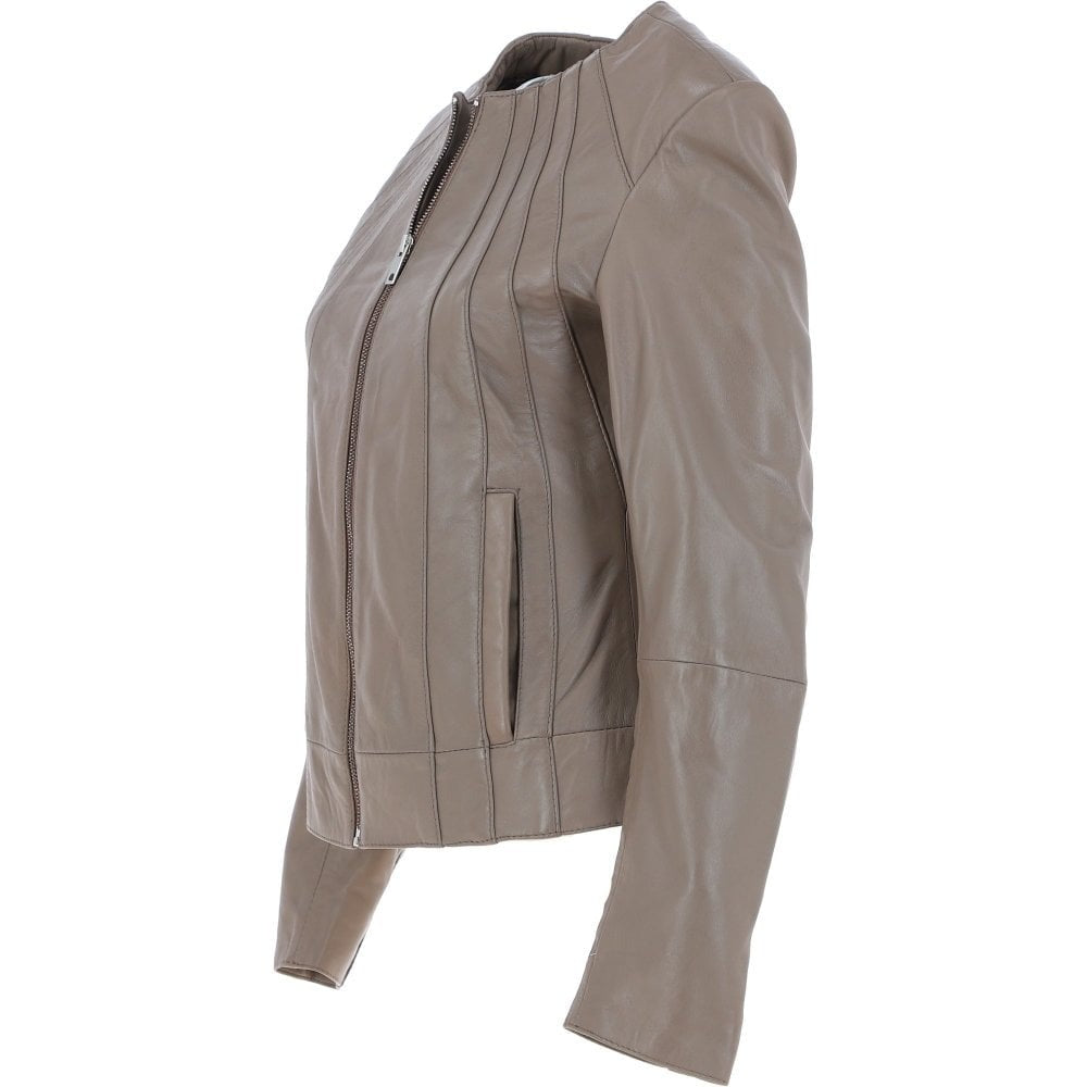 Women's Taupe Leather Jacket