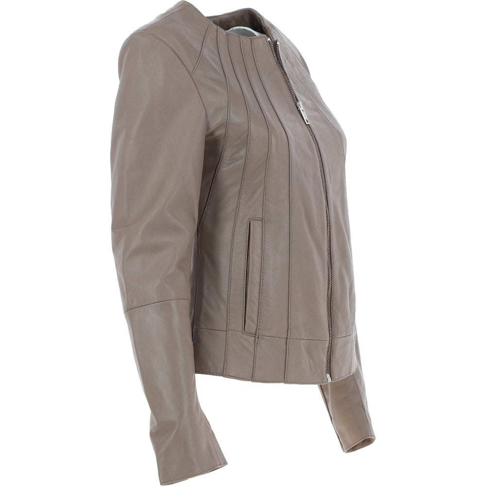 Women's Taupe Leather Jacket
